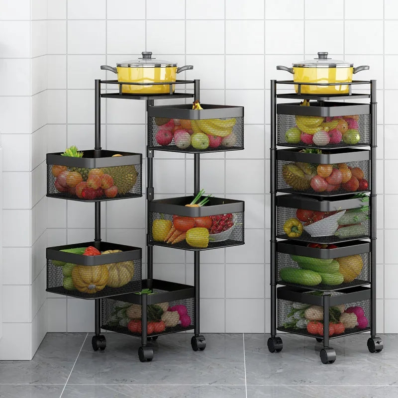 5 Layers Rotating Square Kitchen Storage Trolly