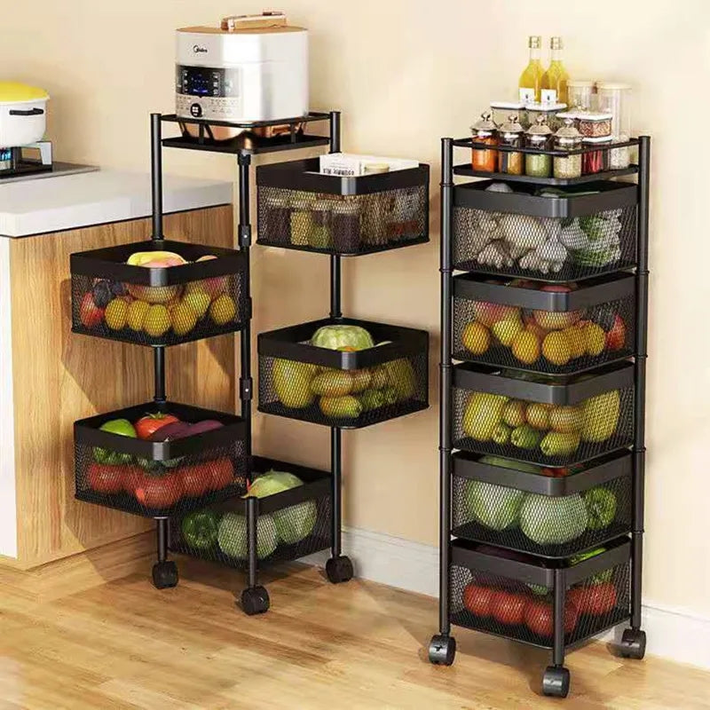 5 Layers Rotating Square Kitchen Storage Trolly