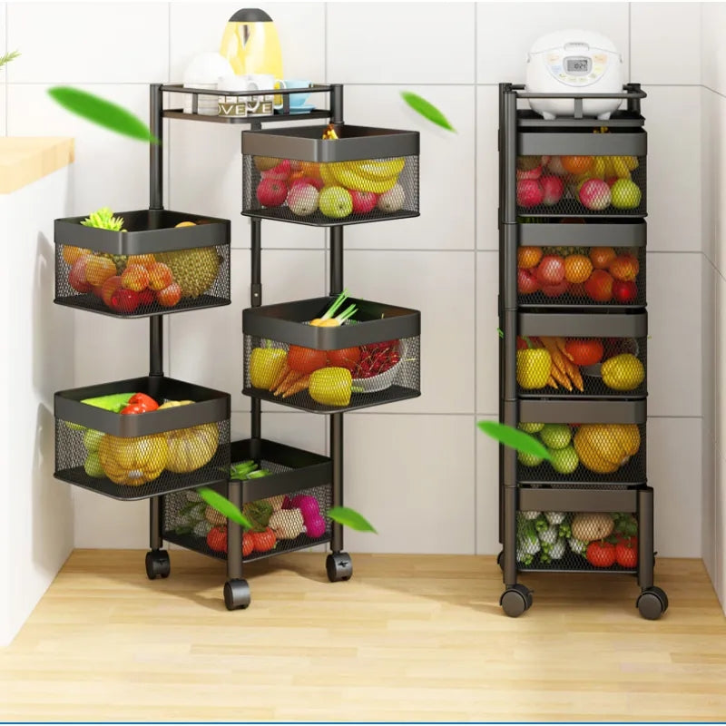 5 Layers Rotating Square Kitchen Storage Trolly