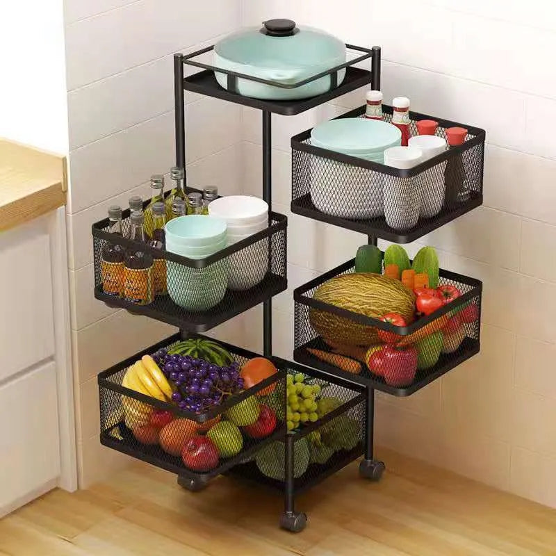 5 Layers Rotating Square Kitchen Storage Trolly