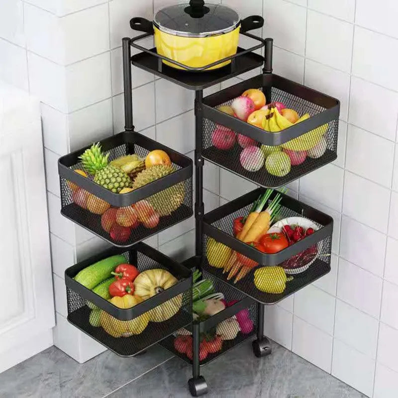 5 Layers Rotating Square Kitchen Storage Trolly