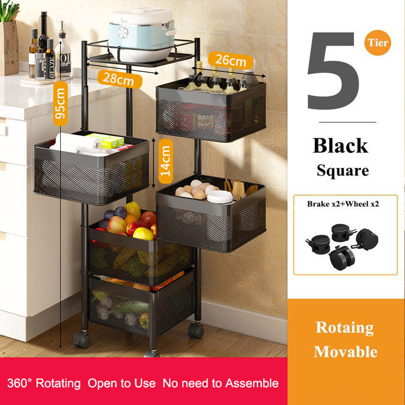 5 Layers Rotating Square Kitchen Storage Trolly