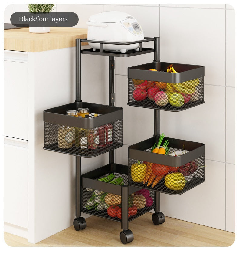5 Layers Rotating Square Kitchen Storage Trolly