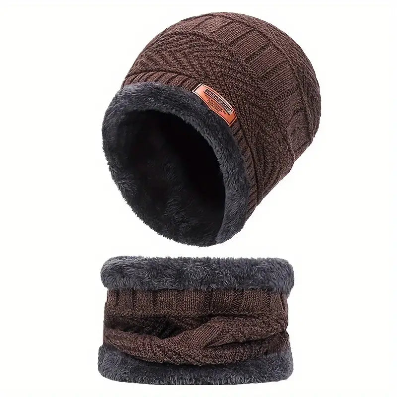 CozyFleece Duo - Wool Beanie Cap with Neck Warmer Set