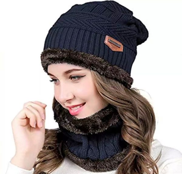 CozyFleece Duo - Wool Beanie Cap with Neck Warmer Set