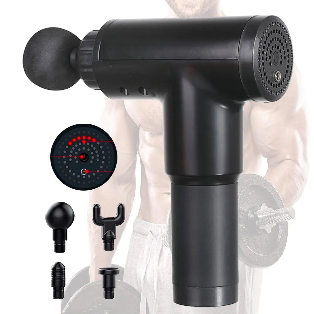 Deep Muscle Relaxation at Your Fingertips: Handheld Electric Massager Gun with 4 Massage Heads and 5 Gears