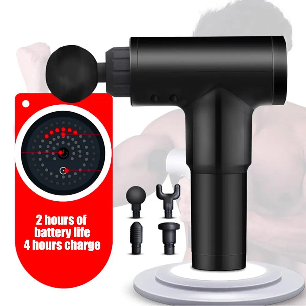 Deep Muscle Relaxation at Your Fingertips: Handheld Electric Massager Gun with 4 Massage Heads and 5 Gears
