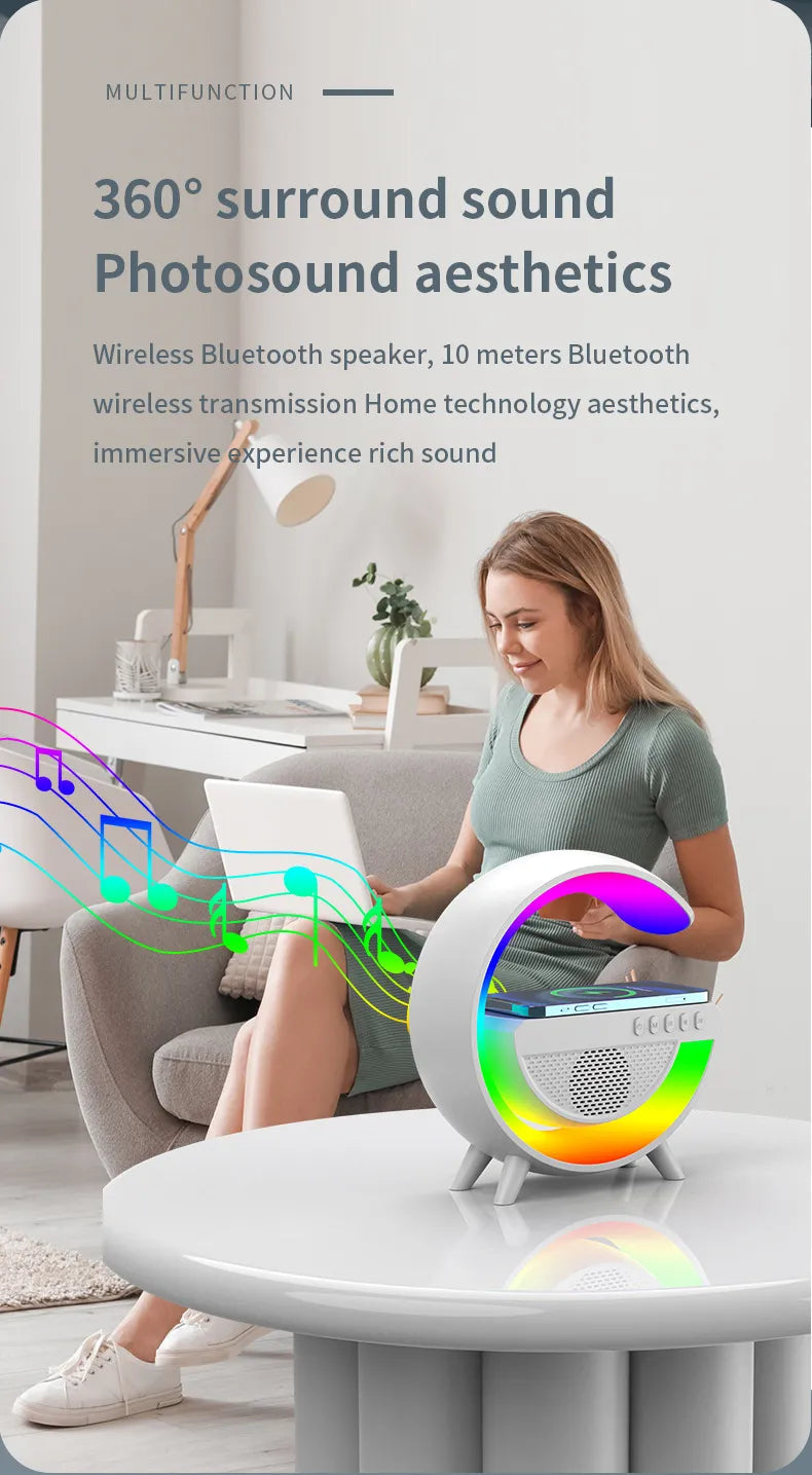 Wireless Fast Charger with Bluetooth Speaker and LED G Lamp