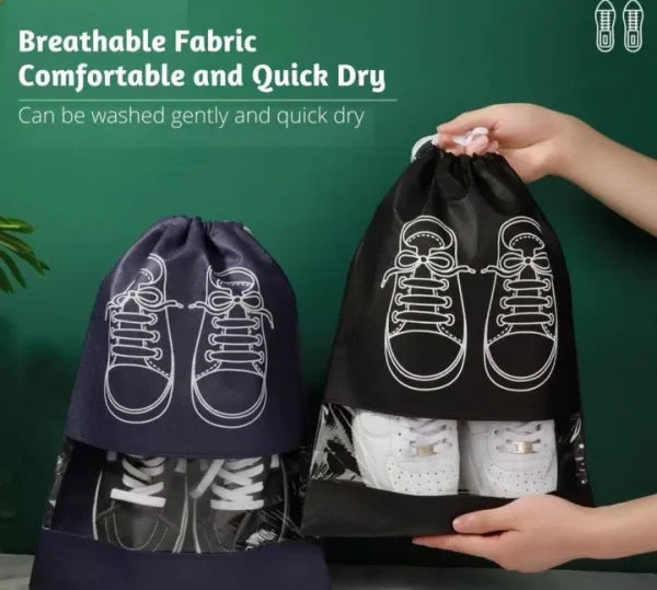 Shoe Storage Bag Dust-proof Waterproof Transparent Non Woven Fabric Shoe Tote Drawstring Packaging Organizer For Travel