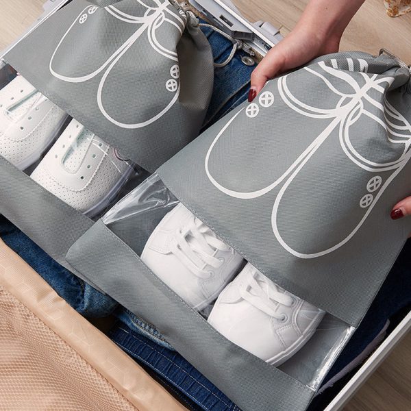 Shoe Storage Bag Dust-proof Waterproof Transparent Non Woven Fabric Shoe Tote Drawstring Packaging Organizer For Travel
