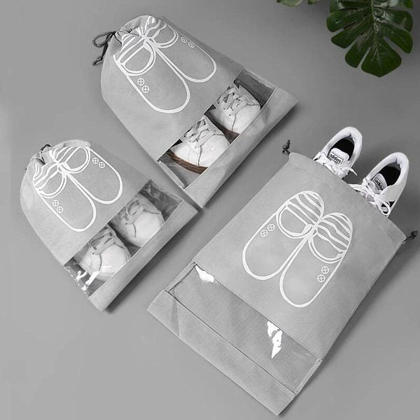 Shoe Storage Bag Dust-proof Waterproof Transparent Non Woven Fabric Shoe Tote Drawstring Packaging Organizer For Travel