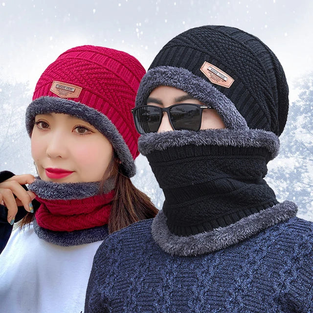 CozyFleece Duo - Wool Beanie Cap with Neck Warmer Set