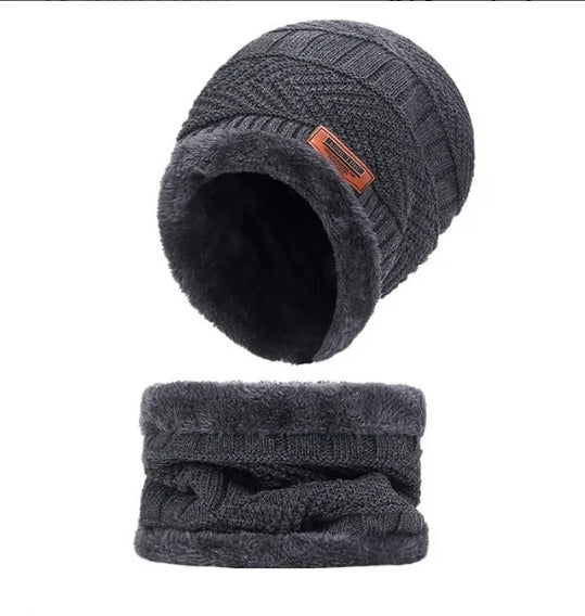 CozyFleece Duo - Wool Beanie Cap with Neck Warmer Set